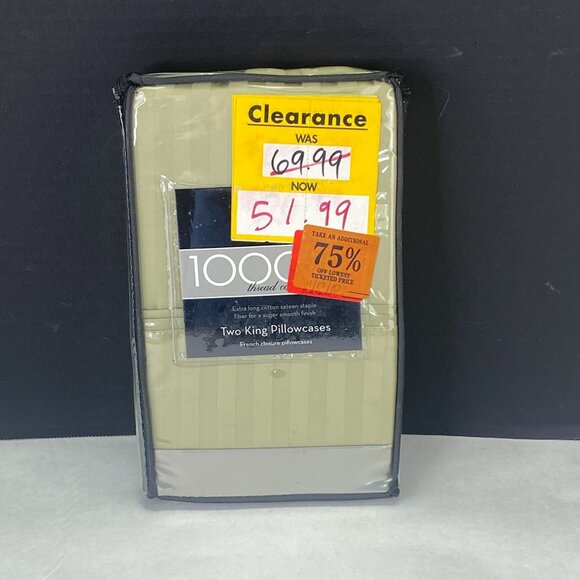 Bed Bath & Beyond 1000 Thread Count King Pillow Cases Striped Sage Green NEW - Picture 1 of 8